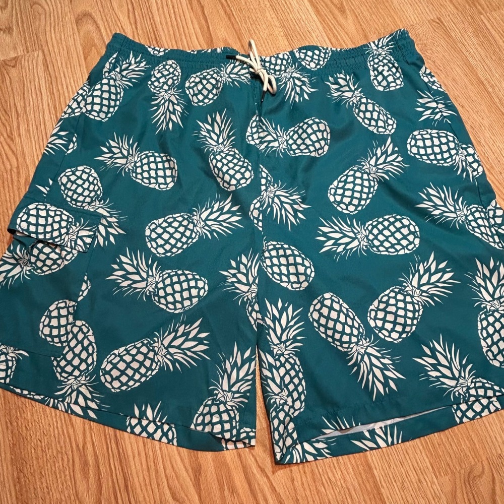 Brisira Mens Swim Trunks 44 Teal Pineapple‎ Print Board Shorts Cargo Pocket